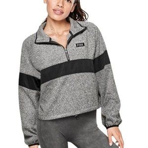 Women's Medium Marled Gray Victoria's Secret Pink Crop Top Half Zip Sweatshirt